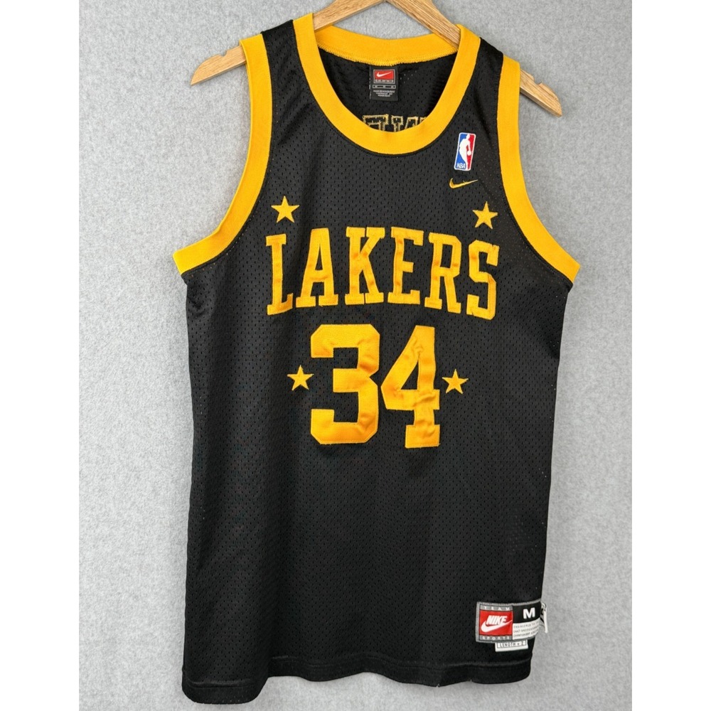 Vintage Nike Team Sports Lakers Shaquille O'Neal 34 Jersey Mens M Black Gold +2